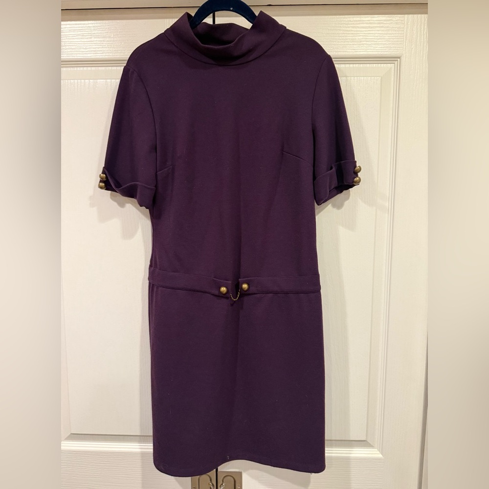 Antonio Melani Plum Mock Neck Dress with Gold Button Details